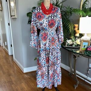 Anthropologie Vibrant Boemo Floral Flowing Long Sleeve Maxi Dress